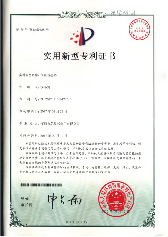 Patent Certificate PA1720212CN
