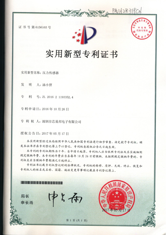 Patent Certificate PA1628319CN