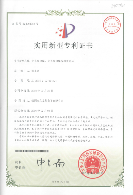 Patent Certificate PA1521610